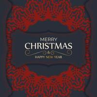 glad jul mall för tryckbar design hälsning kort i grå Färg med vinter- mönster. matlagning affisch Lycklig ny år och röd prydnad. vektor