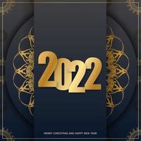 2022 frohes neues Jahr schwarze Grußkarte mit Vintage-Goldverzierung vektor