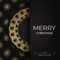 mall hälsning kort glad jul och Lycklig ny år i svart Färg med guld prydnad. vektor