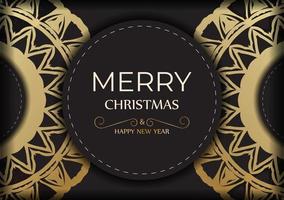 mall hälsning kort Lycklig ny år och glad jul i svart Färg med guld prydnad. vektor
