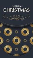 Lycklig ny år flygblad mall i mörk blå Färg med årgång guld mönster vektor