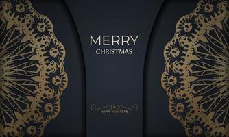 Dunkelblaue Frohes Neues Jahr-Broschürenvorlage mit luxuriösen blauen Ornamenten vektor