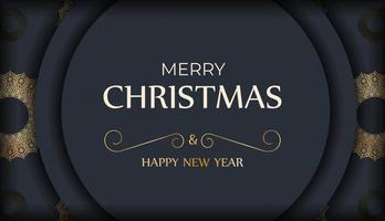 Grußkartenschablone der frohen Weihnachten und des guten Rutsch ins Neue Jahr in der dunkelblauen Farbe mit abstraktem Goldmuster vektor