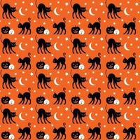 Halloween schwarze Katzen und Kürbis nahtloses Muster vektor