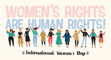 internationell kvinnodag med multikulturella kvinnor vektor