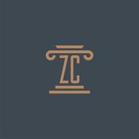 zc första monogram för advokatbyrå logotyp med pelare design vektor