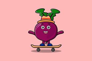 niedliche Cartoon-Rote Beete, die auf Skateboard steht vektor