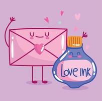 Liebe romantische Briefumschlagtinte im Cartoon-Stil-Design vektor