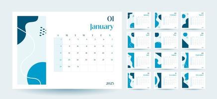 Monatswandkalender 2023 Vorlage im trendigen minimalistischen Stil, Cover-Konzept, Set mit 12 Seiten Tischkalender, minimales Kalenderplaner-Design 2023 zum Drucken von Vorlagen in Blau vektor