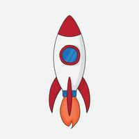fliegende Rakete im Cartoon-Design mit weißem Hintergrunddesign vektor