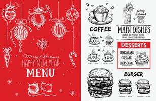Weihnachtsmenü Café. Lebensmittel-Flyer. Speisekarte. Vorlagendesign vektor