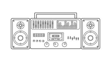 gammal retro årgång musik kassett tejp inspelare med magnetisk tejp på rullar från de 70-talet, 80-tal, 90-tal. svart och vit ikon. vektor illustration