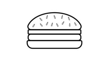 Burguyi von schwarzer Farbe auf weißem Hintergrund, Vektorillustration. Schwarz-Weiß-Bild, oben auf Samen mit Sesam. leckerer Burger mit Füllung. schnelles und günstiges essen vektor