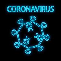 Hell leuchtendes blaues medizinisches wissenschaftliches digitales Neonschild für Krankenhauslaborapotheke schön mit Coronavirus-Pandemievirus auf schwarzem Hintergrund. Vektor-Illustration vektor