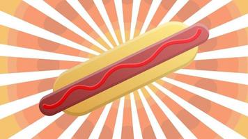 Hot Dog auf einem weiß-roten Retro-Hintergrund, Vektorillustration. Brötchen mit Wurst, Ketchup. Lieblingssnack. Mittagessenszeit. herzhaftes Fast Food statt Suppe und eine vollwertige Mahlzeit vektor
