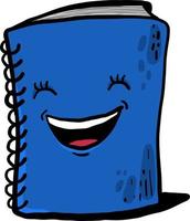 Notizbuch mit blauem Lächeln, Illustration, Vektor auf weißem Hintergrund