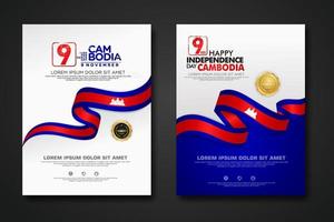 uppsättning affisch design cambodia oberoende dag bakgrund mall vektor
