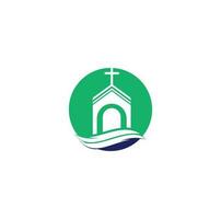 Kirchengebäude-Logo-Design. Vorlagenlogo für Kirchen und Christen. Logo des Kreuzkirchengebäudes. vektor