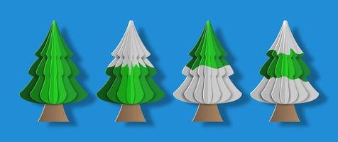 samling av jul ornament, uppsättning av jul träd element, 3d vektor illustration i papper skära stil