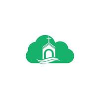 Kirchengebäude Wolkenform Konzept Logo-Design. Vorlagenlogo für Kirchen und Christen. Logo des Kreuzkirchengebäudes. vektor