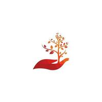 Baum in der Hand-Vektor-Logo-Design. Naturprodukt-Logo. Handbaum-Logo-Design vektor