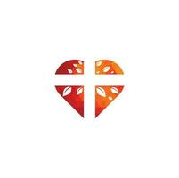 Kreuz Kirche Herzform Konzept Logo-Design. abstrakter Baum religiöses Kreuz Symbol Symbol Vektordesign. Logo der Kirche und der christlichen Organisation. vektor