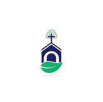 Kirchengebäude-Logo-Design. Vorlagenlogo für Kirchen und Christen. Logo des Kreuzkirchengebäudes. vektor