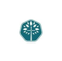kyrka logotyp. kristen kyrka korsa bön- träd logotyp. kristen svärd kyrka korsa logotyp design vektor