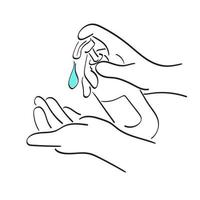 line art closeup hand mit alkohol waschgel zur reinigung desinfizieren gel pump spender illustration vektor hand gezeichnet isoliert auf weißem hintergrund