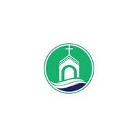 kyrka byggnad logotyp design. mall logotyp för kyrkor och kristen. korsa kyrka byggnad logotyp. vektor