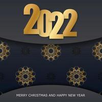 2022 Semester hälsning kort glad jul svart med lyx guld mönster vektor