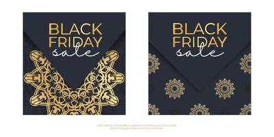 affisch försäljning svart fredag mörk blå med årgång gyllene mönster vektor