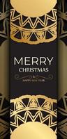 Postkartenvorlage frohes neues Jahr und frohe Weihnachten in schwarzer Farbe mit goldenem Muster. vektor