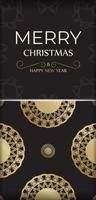 grußkarte frohes neues jahr und frohe weihnachten in schwarzer farbe mit goldmuster. vektor
