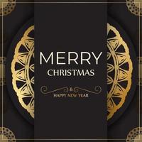 vykort mall glad jul och Lycklig ny år i svart Färg med guld ornament. vektor