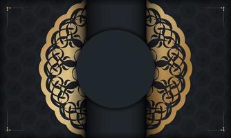 Banner in schwarzer Farbe mit einem Mandala mit goldenem Muster und einem Platz unter Ihrem Text vektor