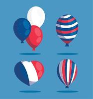 frankreich herz und luftballons des glücklichen bastille-tagesvektordesigns vektor