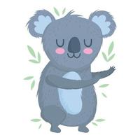 niedlicher koala-tiersafari-cartoon mit blattlaub vektor