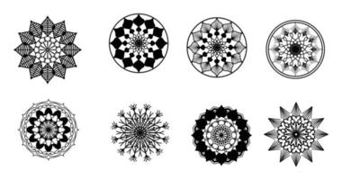 Set Mandala, schwarzes Mandala, luxuriöser dekorativer Mandala-Design-Hintergrund, Mandala-Design, Mandala-Muster-Malbuch-Kunst-Tapeten-Design, Fliesenmuster, Schwarz-Weiß-Mandala, Islam, Arabisch, Indisch vektor