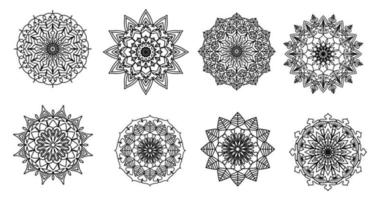 Set Mandala, schwarzes Mandala, luxuriöser dekorativer Mandala-Design-Hintergrund, Mandala-Design, Mandala-Muster-Malbuch-Kunst-Tapeten-Design, Fliesenmuster, Schwarz-Weiß-Mandala, Islam, Arabisch, Indisch vektor