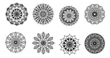 Set Mandala, schwarzes Mandala, luxuriöser dekorativer Mandala-Design-Hintergrund, Mandala-Design, Mandala-Muster-Malbuch-Kunst-Tapeten-Design, Fliesenmuster, Schwarz-Weiß-Mandala, Islam, Arabisch, Indisch vektor