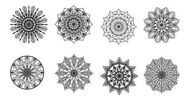 Set Mandala, schwarzes Mandala, luxuriöser dekorativer Mandala-Design-Hintergrund, Mandala-Design, Mandala-Muster-Malbuch-Kunst-Tapeten-Design, Fliesenmuster, Schwarz-Weiß-Mandala, Islam, Arabisch, Indisch vektor