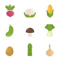 vegetabiliska tecknad serie ikoner uppsättning. vektor