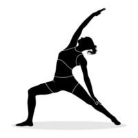 silhuett utgör av en kvinna praktiserande yoga gymnastik. vektor illustration