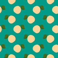 Aprikosenfrucht, nahtloses Muster auf grünem Hintergrund. vektor