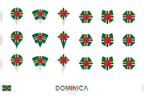 Sammlung der Dominica-Flagge in verschiedenen Formen und mit drei verschiedenen Effekten. vektor