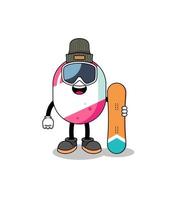 maskot tecknad serie av godis snowboard spelare vektor