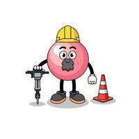 charakterkarikatur des gummiballs, der am straßenbau arbeitet vektor