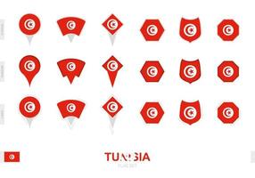 samling av de tunisien flagga i annorlunda former och med tre annorlunda effekter. vektor