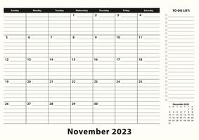 November 2023 monatlicher Business Desk Pad Kalender. vektor